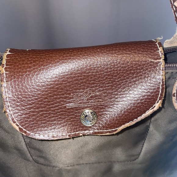 PROJECT Longchamp Le Pliage Modele Depose Brown Nylon Leather Shoulder Tote Bag - Picture 4 of 16